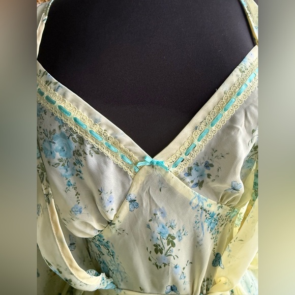 Vintage Secret Treasures butterfly garden ribbon trim slip robe set, size large - Picture 2 of 14